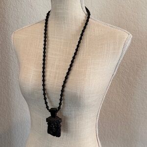 Black Beaded Jesus Pendant Necklace